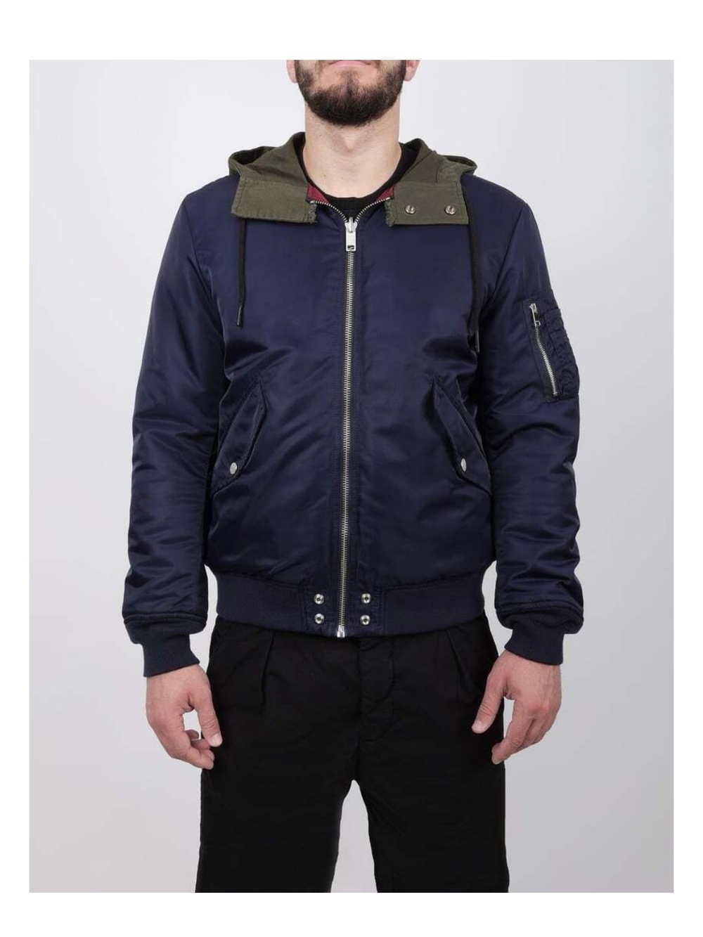 Diesel Navy Bomber Jacket with Olive Hood